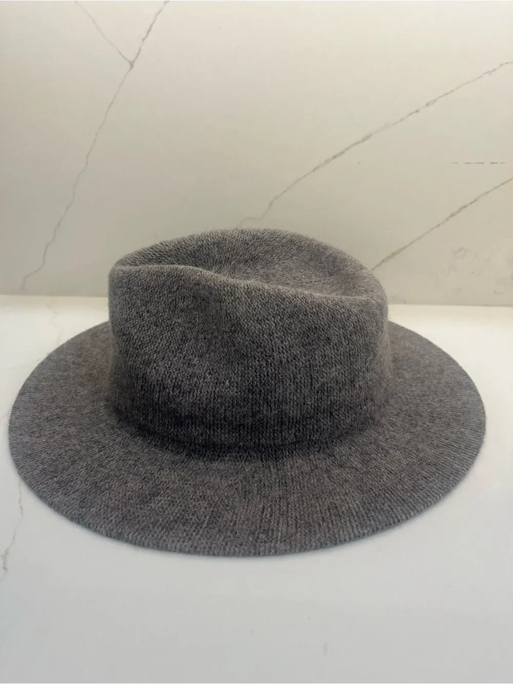 Anthropologie Gray Knit Fedora Hat | Soft Wide Brim | One Size